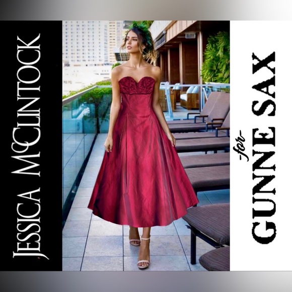 JESSICA MCCLINTOCK for GUNNE SAX Vintage Strapless Tea-Length Gown, Size 3, EUC - Picture 1 of 13